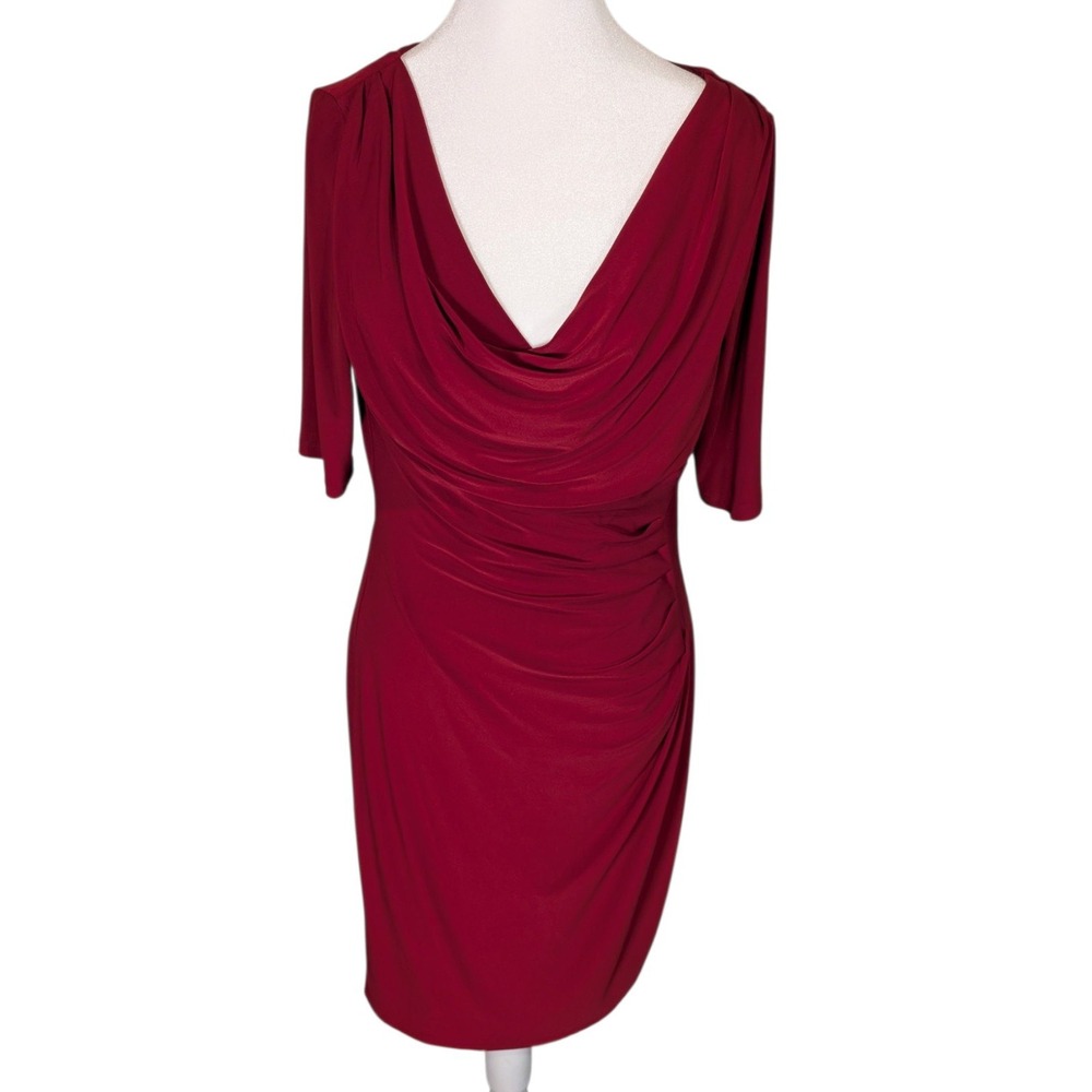 Lauren Ralph Lauren Dark Red Cowl Neck Ruched Sheath Dress Women's Size 10